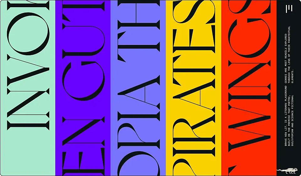 A website with colourful vertical columns and large serif lettering