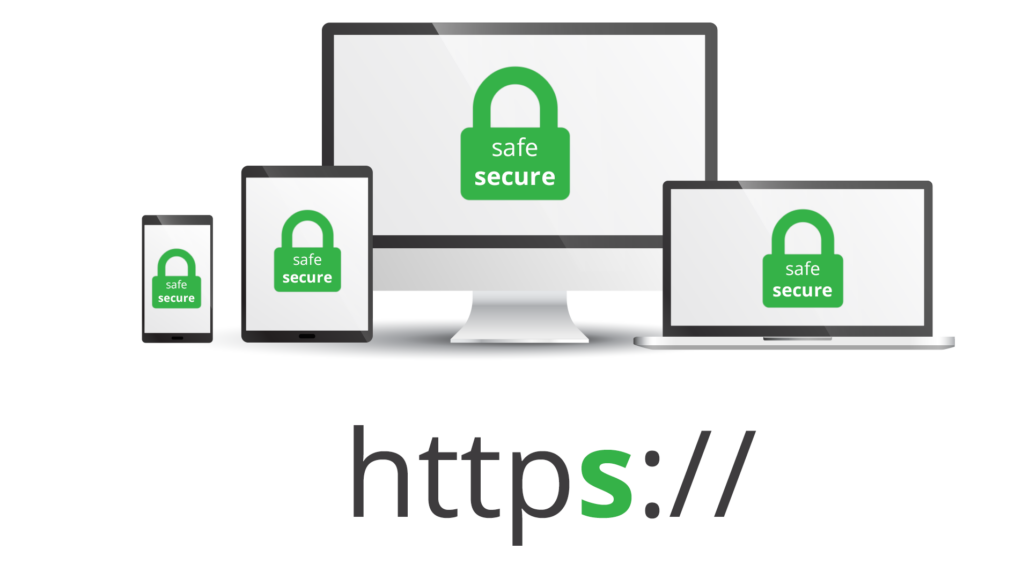 HTTPS secure connection symbols across several devices