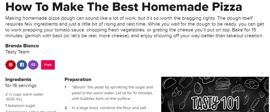 A Tasty recipe page about making pizza at home