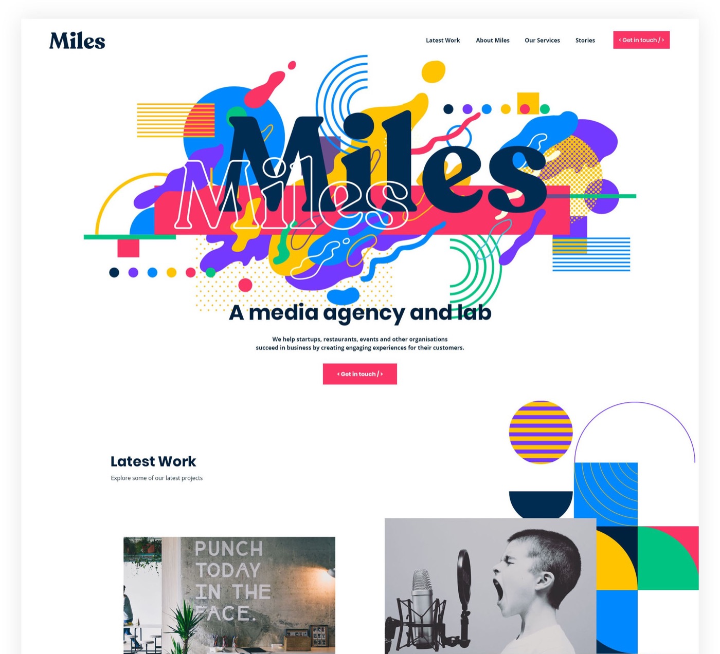 The Miles website with colourful abstract shapes