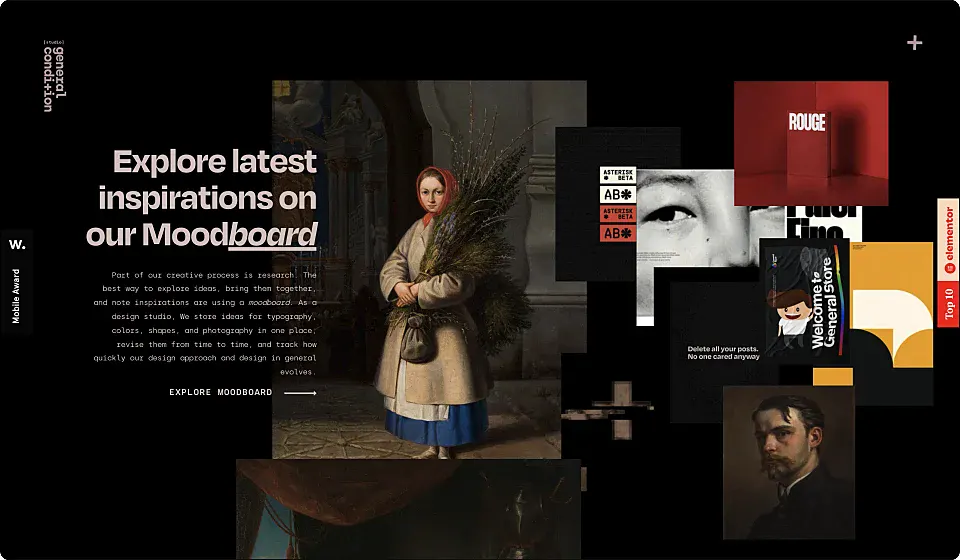 A dark website with a collage of overlapping images