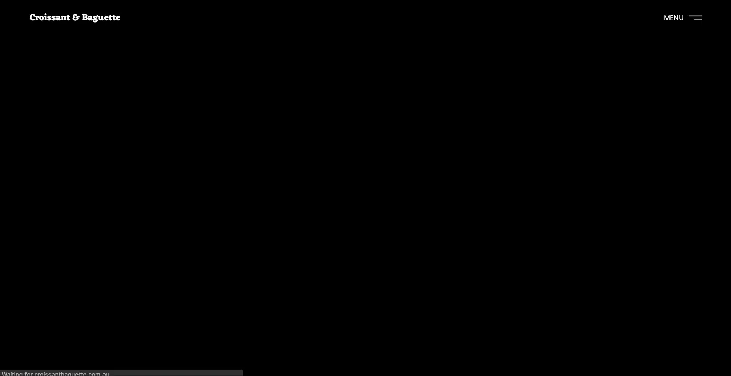 The Croissant & Baguette website against a black background