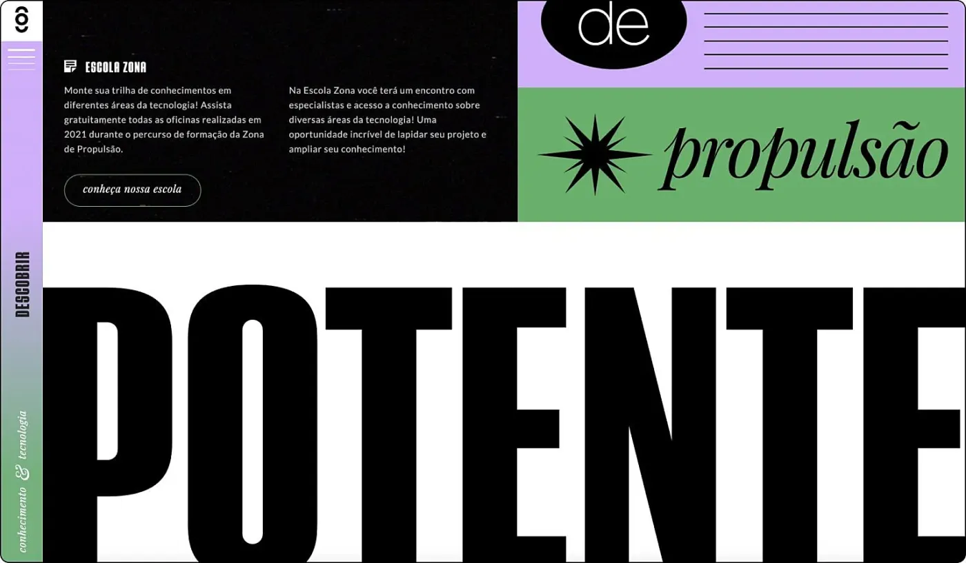 A website with enormous black lettering and colourful blocks