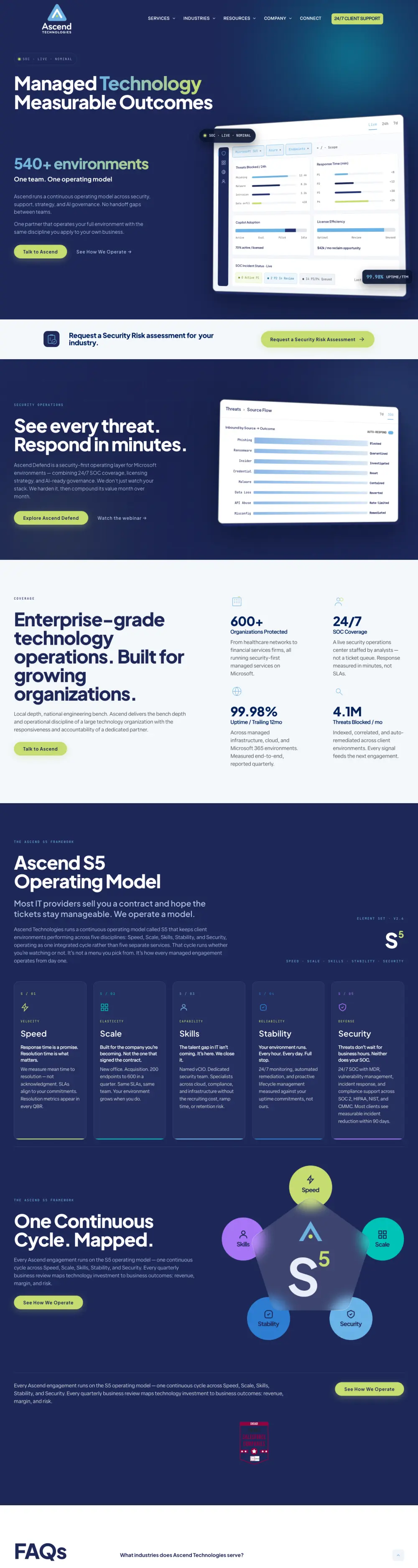 Ascend Technologies — საიტის ეკრანი